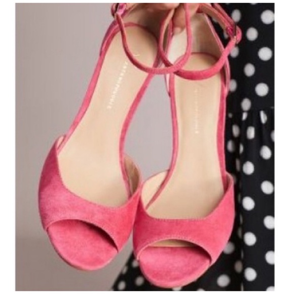Anthropologie Shoes - ANTHROPOLOGIE PINK SUEDE Ankle Strap HEEL SANDAL US 8.5 / EU 38.5